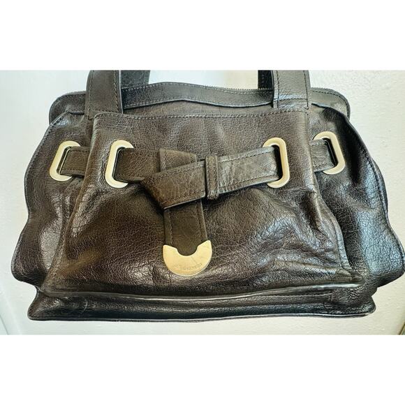 B. Makowsky Dark Brown Leather Purse Handbag With Silver Accents - Picture 2 of 12